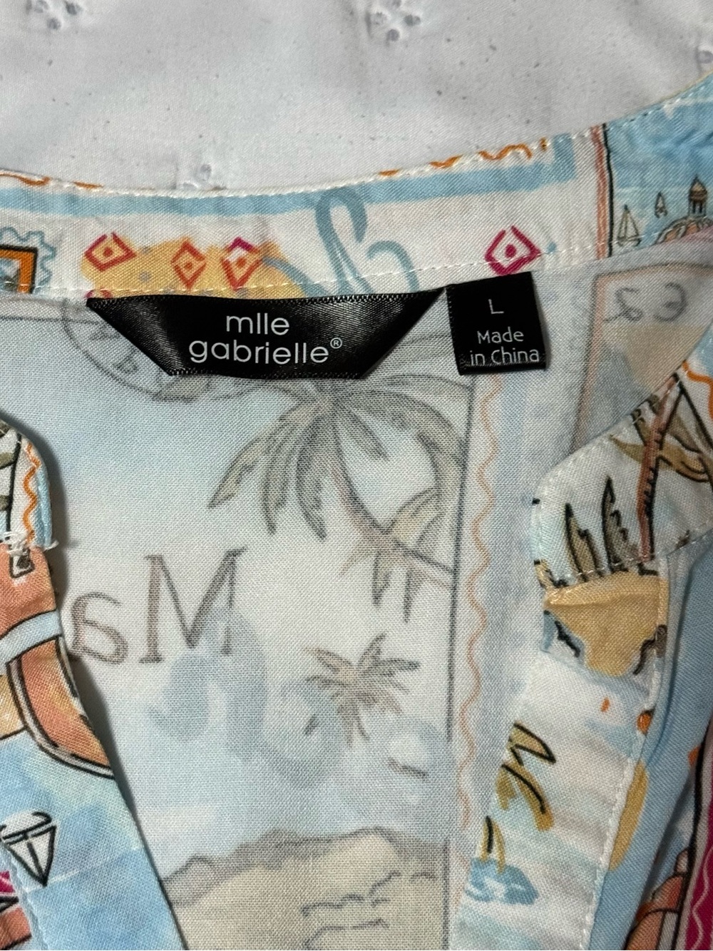 Mlle Gabrielle Pastel Blue & Sand Postcard-Print Button Dress - Picture 2 of 3